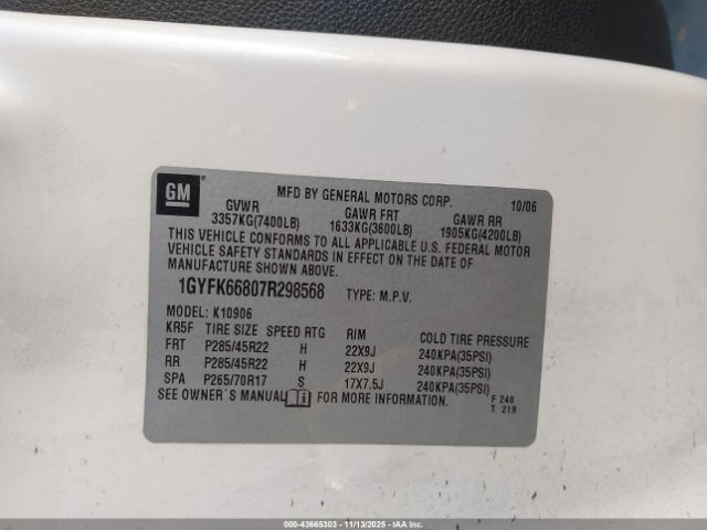 2007 CADILLAC ESCALADE ESV 1GYFK66807R298568 Photo 8