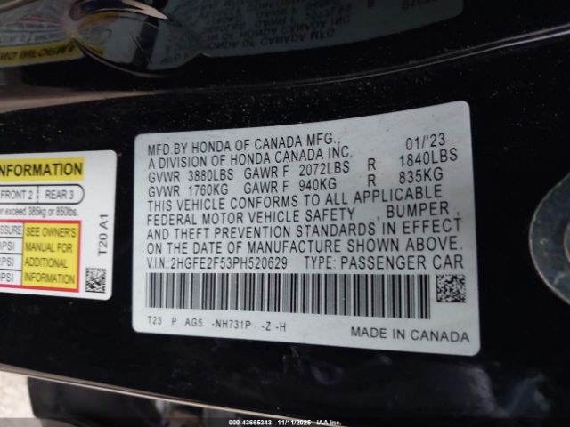 2023 HONDA CIVIC 2HGFE2F53PH520629 Photo 8