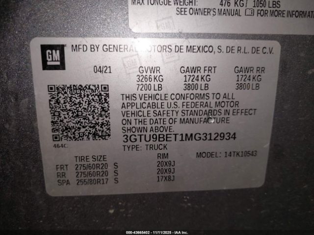 2021 GMC SIERRA 1500 3GTU9BET1MG312934 Photo 8