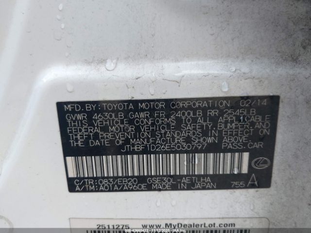 2014 LEXUS IS 250 JTHBF1D26E5030797 Photo 8