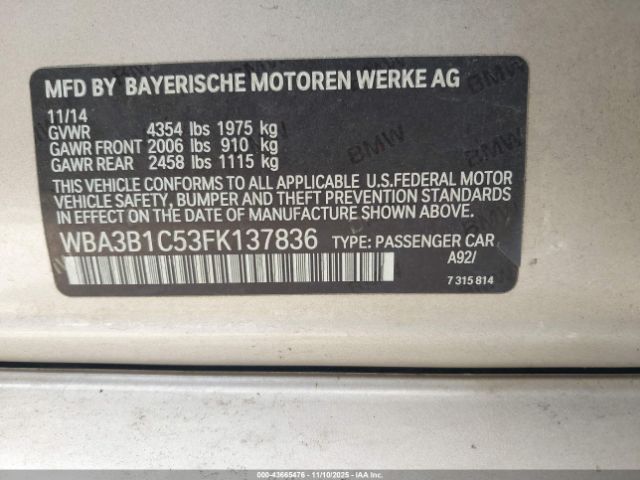 2015 BMW 320I WBA3B1C53FK137836 Photo 8