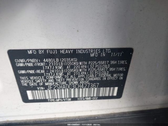 2012 SUBARU FORESTER JF2SHADC3CH427367 Photo 8