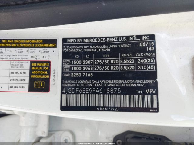 2015 MERCEDES-BENZ GL 450 4JGDF6EE9FA618875 Photo 8