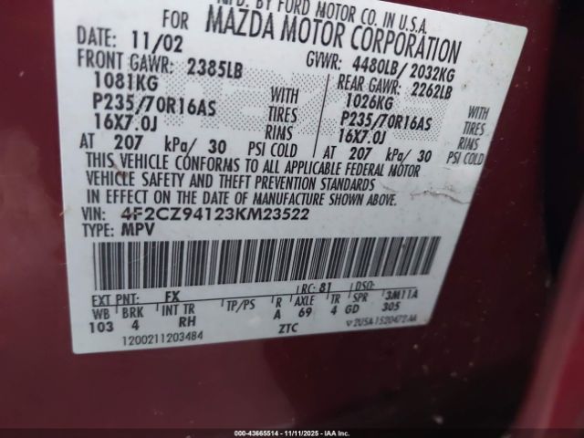 2003 MAZDA TRIBUTE 4F2CZ94123KM23522 Photo 8