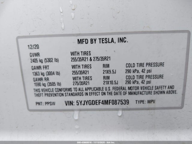 2021 TESLA MODEL Y 5YJYGDEF4MF087539 Photo 8