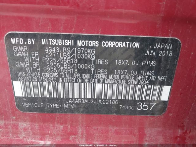 2018 MITSUBISHI OUTLANDER SPORT JA4AR3AU3JU022186 Photo 8