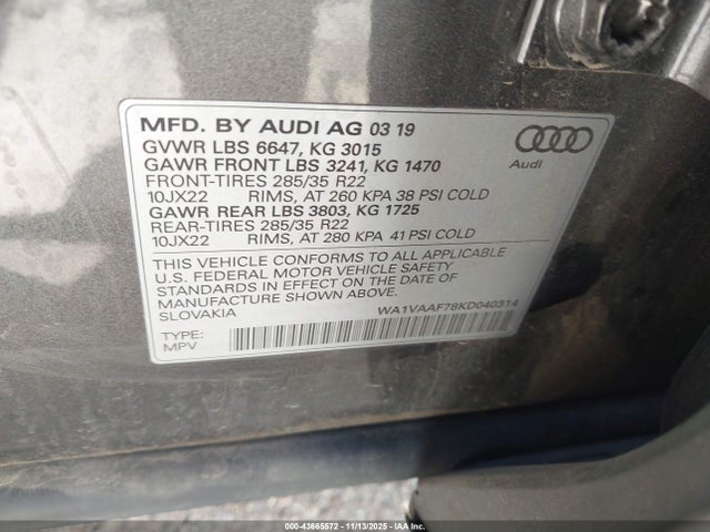 2019 AUDI Q7 WA1VAAF78KD040314 Photo 8