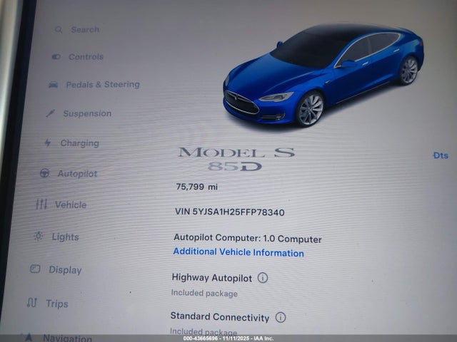 2015 TESLA MODEL S 5YJSA1H25FFP78340 Photo 6