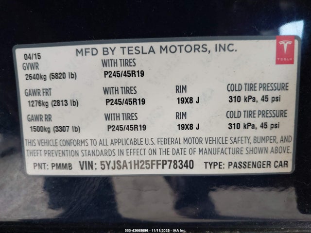 2015 TESLA MODEL S 5YJSA1H25FFP78340 Photo 8