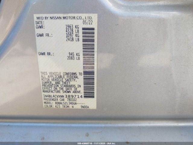 2022 NISSAN ALTIMA 1N4BL4CVXNN389714 Photo 8