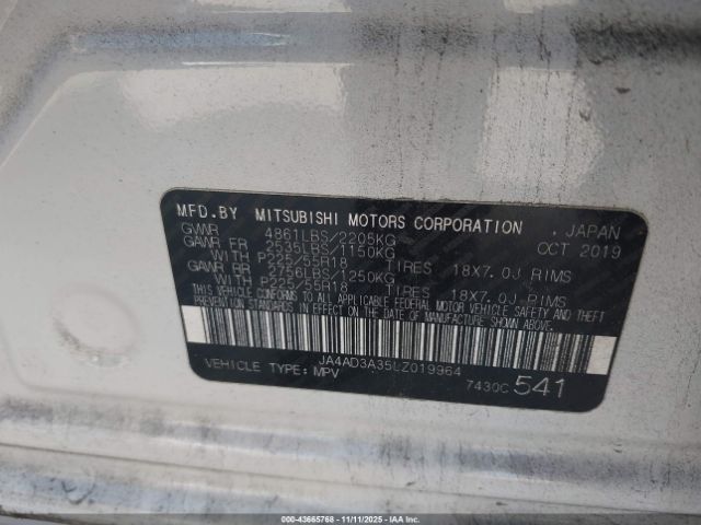 2020 MITSUBISHI OUTLANDER JA4AD3A35LZ019964 Photo 8