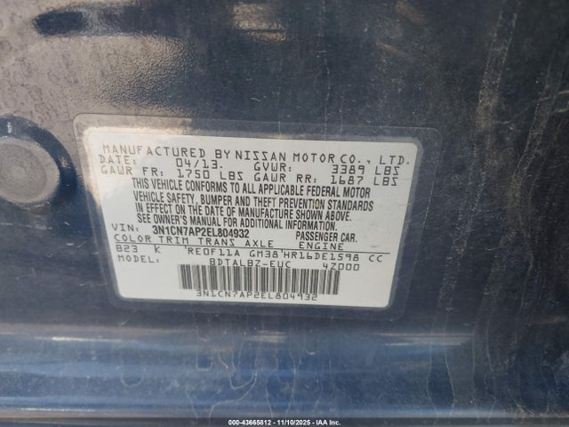 3N1CN7AP2EL804932 Nissan Versa 1.6 Sv