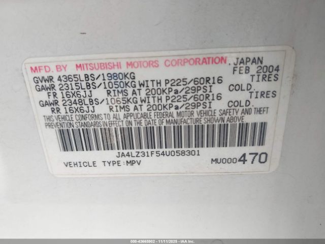 2004 MITSUBISHI OUTLANDER JA4LZ31F54U058301 Photo 8
