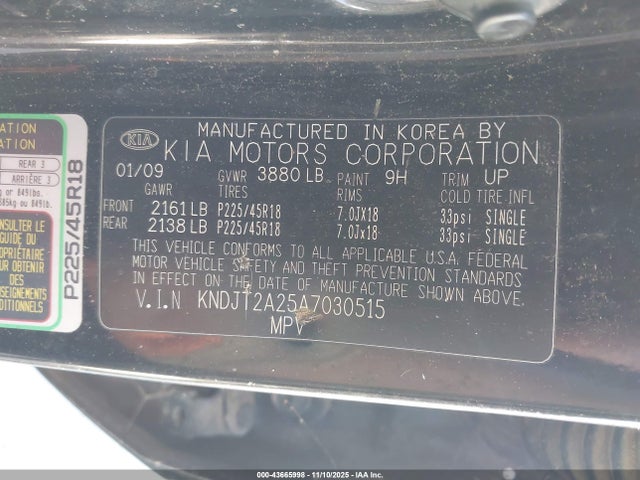43665998 :رقم المزاد ، KNDJT2A25A7030515 vin ، 2010 Kia Soul ! مزاد بيع