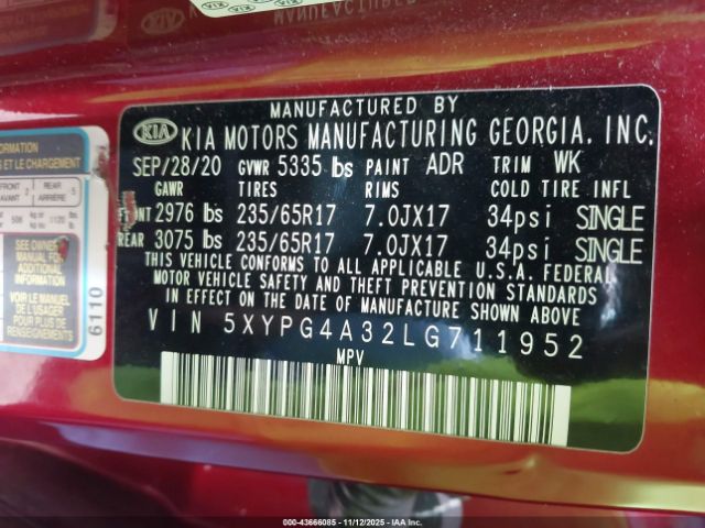2020 KIA SORENTO 5XYPG4A32LG711952 Photo 8
