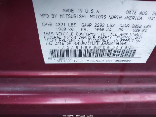 2005 MITSUBISHI GALANT 4A3AB36F85E015882 Photo 8