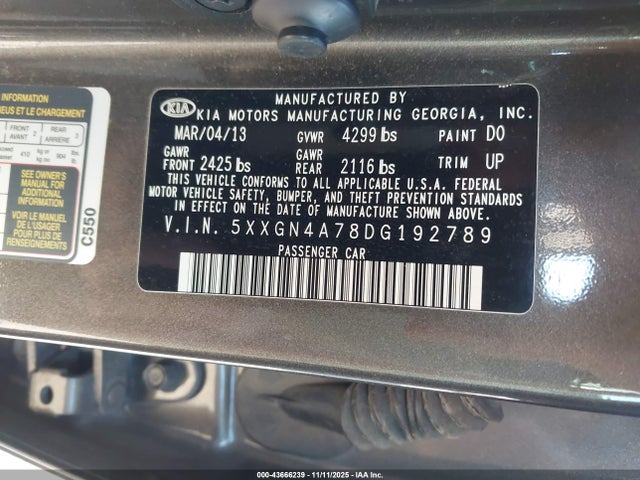 Aukcja sprzedaży 2013 Kia Optima Ex, vin: 5XXGN4A78DG192789, numer aukcji: 43666239