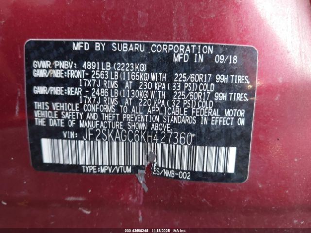 2019 SUBARU FORESTER JF2SKAGC6KH427360 Photo 8