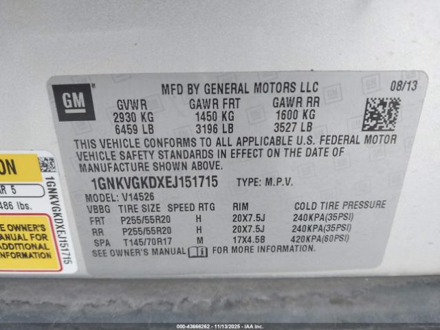 2014 CHEVROLET TRAVERSE 1GNKVGKDXEJ151715 Photo 8