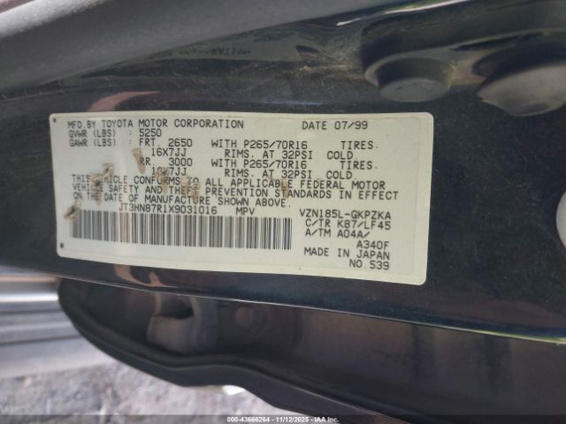 1999 TOYOTA 4RUNNER JT3HN87R1X9031016 Photo 8