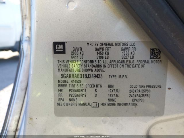 2011 BUICK ENCLAVE 5GAKRAED1BJ249423 Photo 8