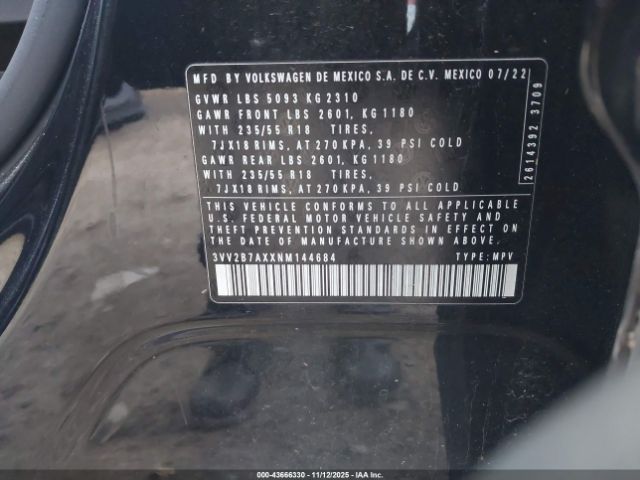 2022 VOLKSWAGEN TIGUAN 3VV2B7AXXNM144684 Photo 8