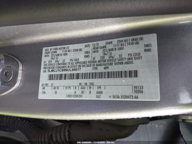 Продажа на аукционе авто 2022 Lincoln Corsair, vin: 5LMCJ1C99NUL06617, номер лота: 43666361
