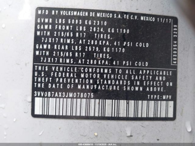 2018 VOLKSWAGEN TIGUAN 3VV0B7AX3JM078075 Photo 8