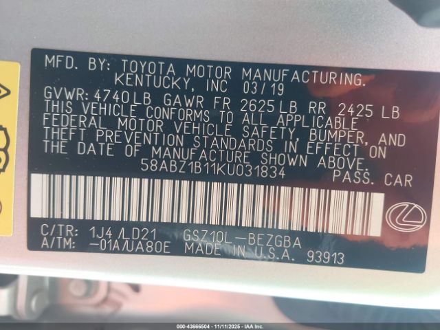 2019 LEXUS ES 350 58ABZ1B11KU031834 Photo 8