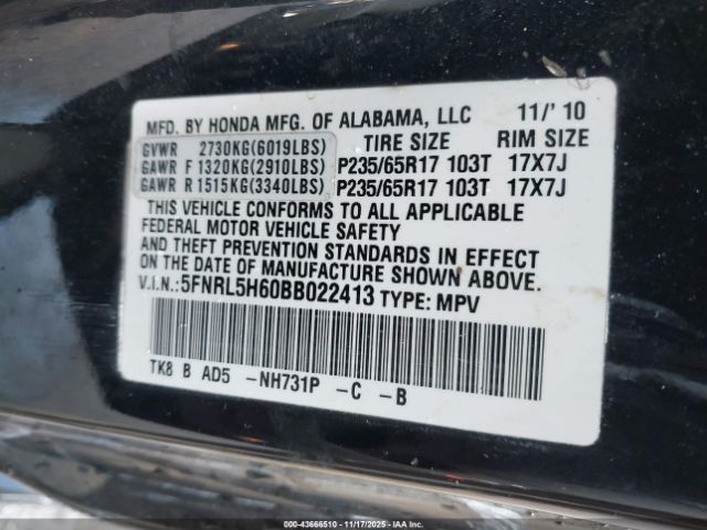 2011 HONDA ODYSSEY 5FNRL5H60BB022413 Photo 8