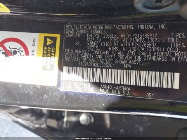 2013 TOYOTA HIGHLANDER 5TDZA3EH2DS036201 Photo 8