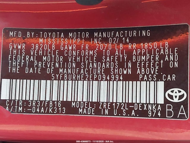 2014 TOYOTA COROLLA 5YFBURHE2EP094994 Photo 8