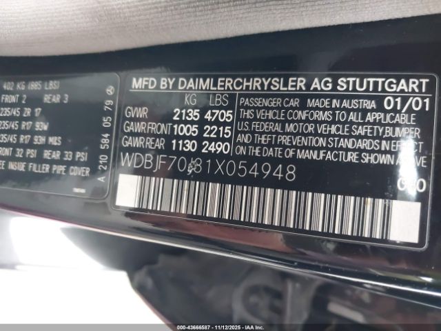 2001 MERCEDES-BENZ E 430 WDBJF70J81X054948 Photo 8