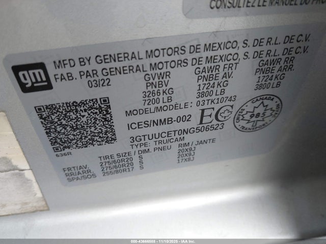 3GTUUCET0NG506523 GMC Sierra 1500 4wd Short Box Elevation/4wd Standard Box Elevation