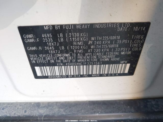 2015 SUBARU OUTBACK 4S4BSANC1F3251561 Photo 8
