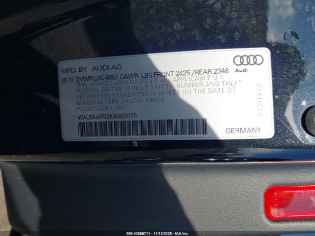 2019 AUDI A5 WAUSNAF52KA062075 Photo 8