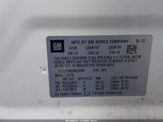 2022 CHEVROLET TRAX KL7CJPSM2NB534998 Photo 8