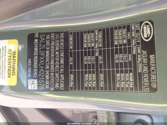 2020 LAND ROVER RANGE ROVER EVOQUE SALZL2FXXLH021578 Photo 8