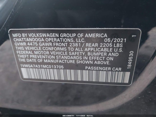 1VWSA7A31MC013705 Volkswagen Passat 2.0t Se