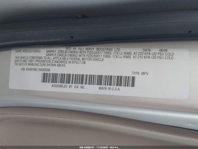 2006 SUBARU OUTBACK 4S4BP86C164363036 Photo 8