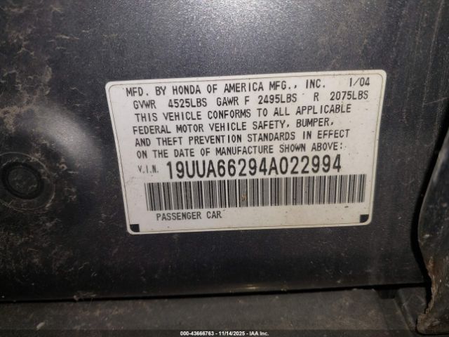 2004 ACURA TL 19UUA66294A022994 Photo 8