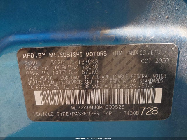 2021 MITSUBISHI MIRAGE ML32AUHJ8MH000526 Photo 8