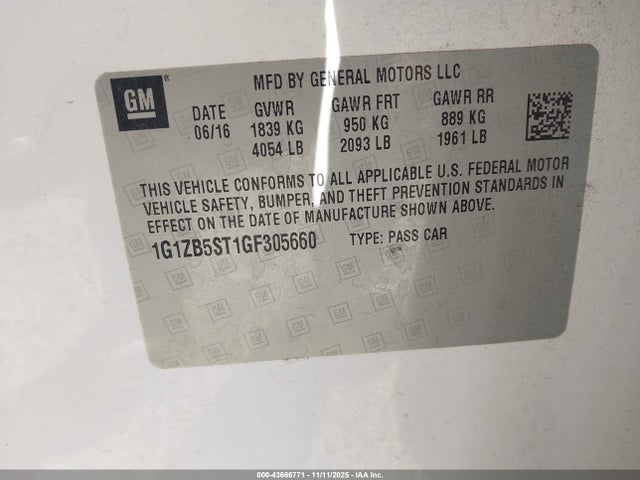 1G1ZB5ST1GF305660 Chevrolet MALIBU LS