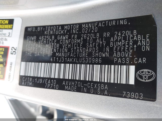 4T1J31AKXLU530986 Toyota Camry Se Hybrid