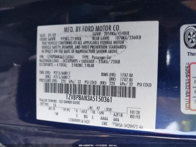 2010 FORD MUSTANG 1ZVBP8AN3A5150361 Photo 8