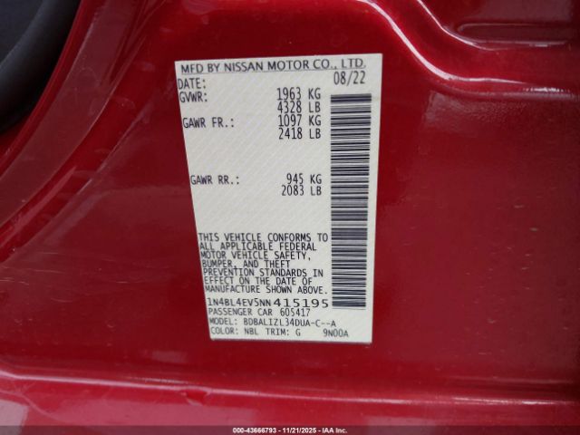 2022 NISSAN ALTIMA 1N4BL4EV5NN415195 Photo 8