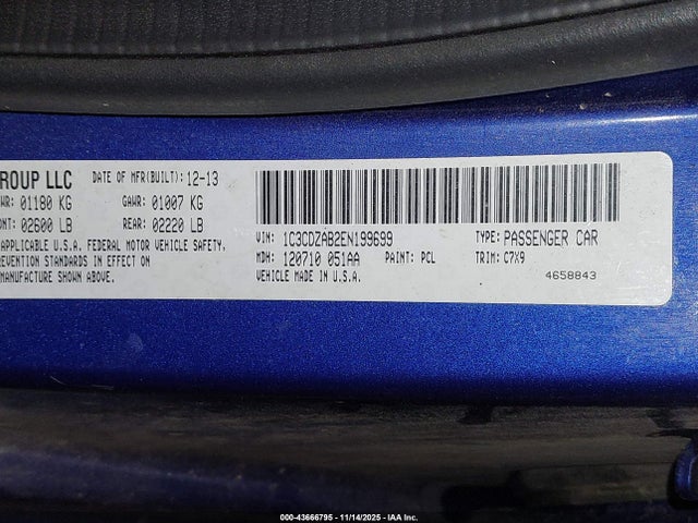43666795 :رقم المزاد ، 1C3CDZAB2EN199699 vin ، 2014 Dodge Avenger Se مزاد بيع