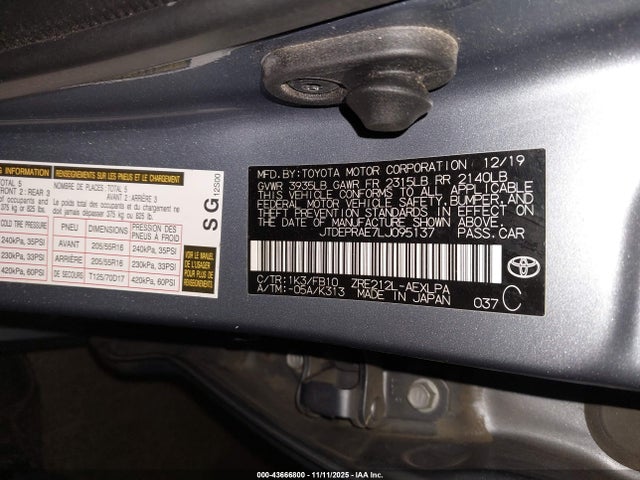 JTDEPRAE7LJ095137 Toyota COROLLA LE