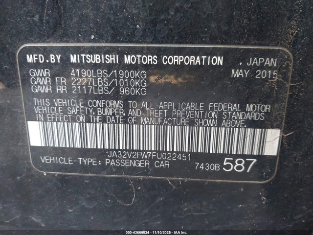 2015 MITSUBISHI LANCER JA32V2FW7FU022451 Photo 8