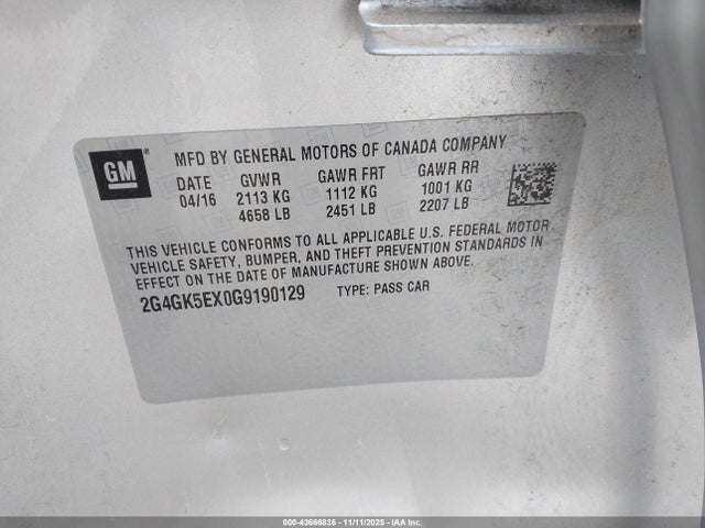 Aukcja sprzedaży 2016 Buick Regal Turbo, vin: 2G4GK5EX0G9190129, numer aukcji: 43666836